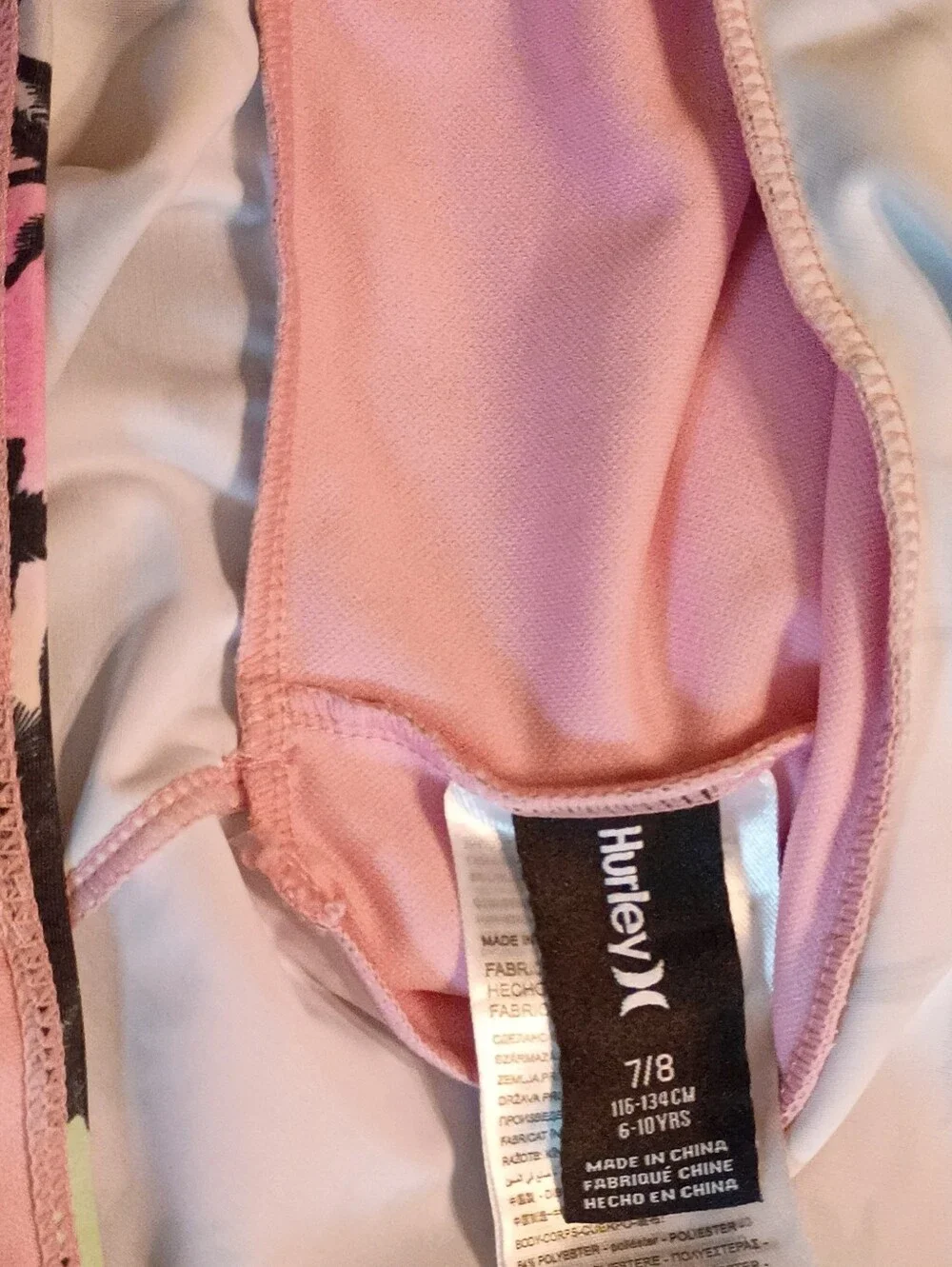 EUC Hurley Girls' Pink Palm-Print Two-Piece Swim Set Tankini 7/8